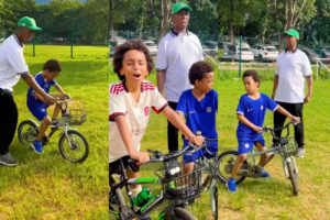 Ned Nwoko Shares Happy Moments With Sons Amid Regina Daniels’ Health Crisis, Fans React Ned Nwoko kids riding bikes 1300x867 1